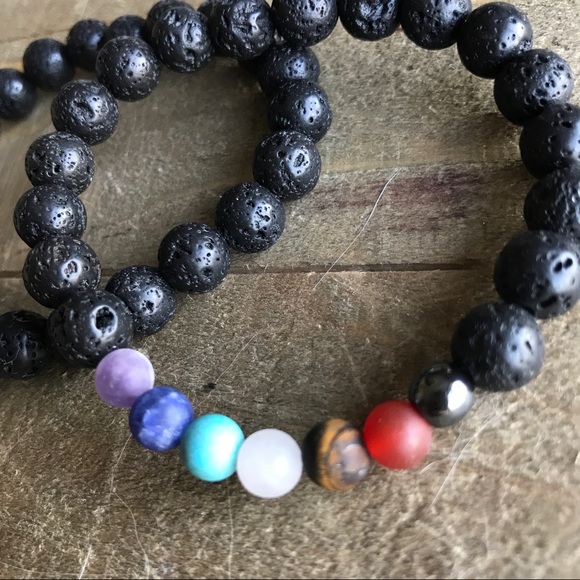 Handmade Natural Lava and Chakra Bracelet Set - Picture 2 of 4