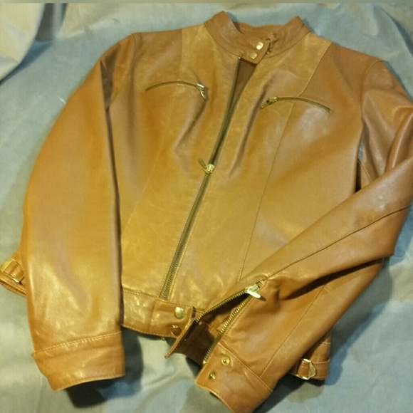 Ninette Jackets & Blazers - Caramel Colored Italian Leather Motorcycle Jacket