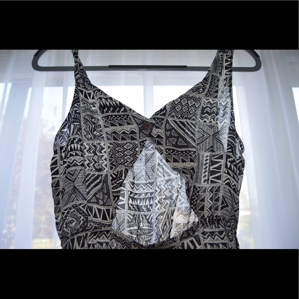 Black and white tribal print dress with open back