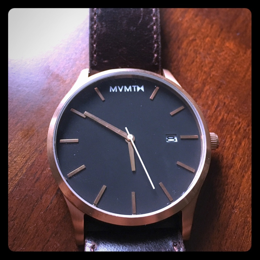 Men's MVMT Rose Gold & Brown w/ Leather Band