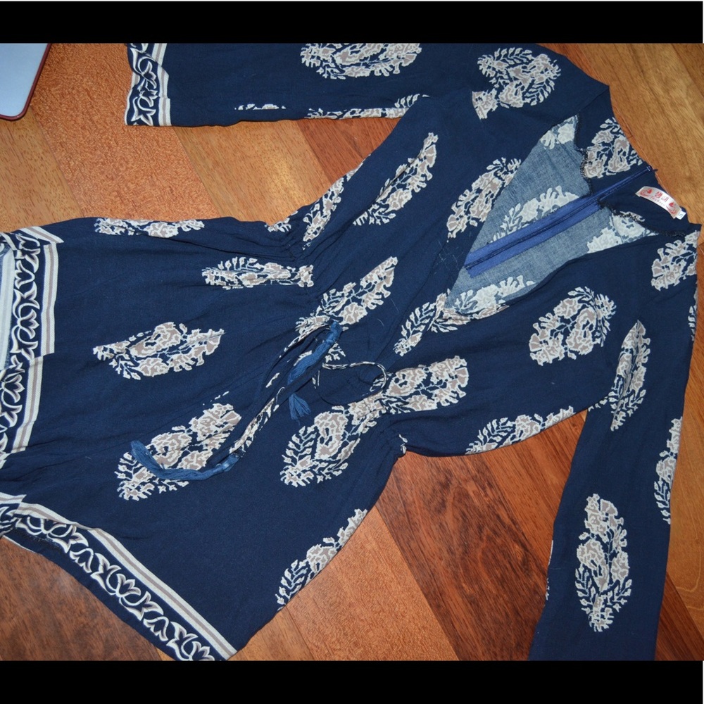 Blue and tan romper