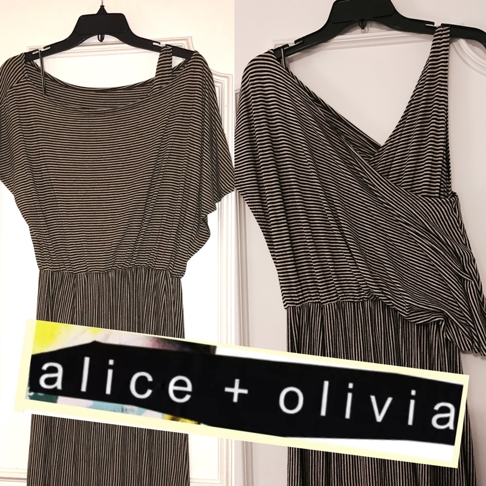 ALICE + OLIVIA SLOUCH SHOULDER MAXI ROWENA STRIPE