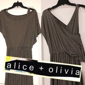ALICE + OLIVIA SLOUCH SHOULDER MAXI ROWENA STRIPE