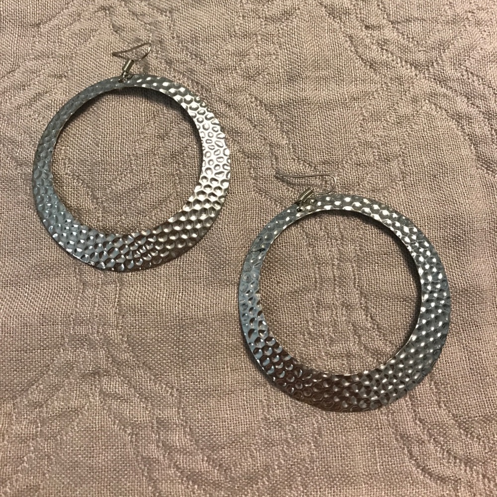 Hammered "Silver" Hoop Earrings