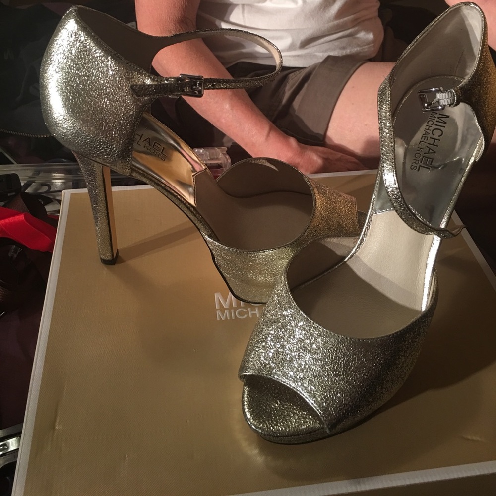 Metallic silver heels