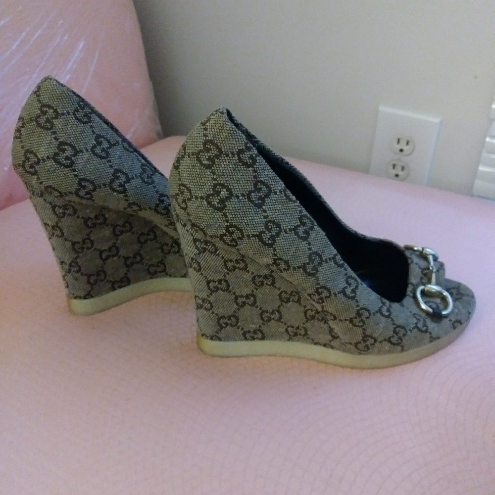 Authentic Gucci open toe wedge heels