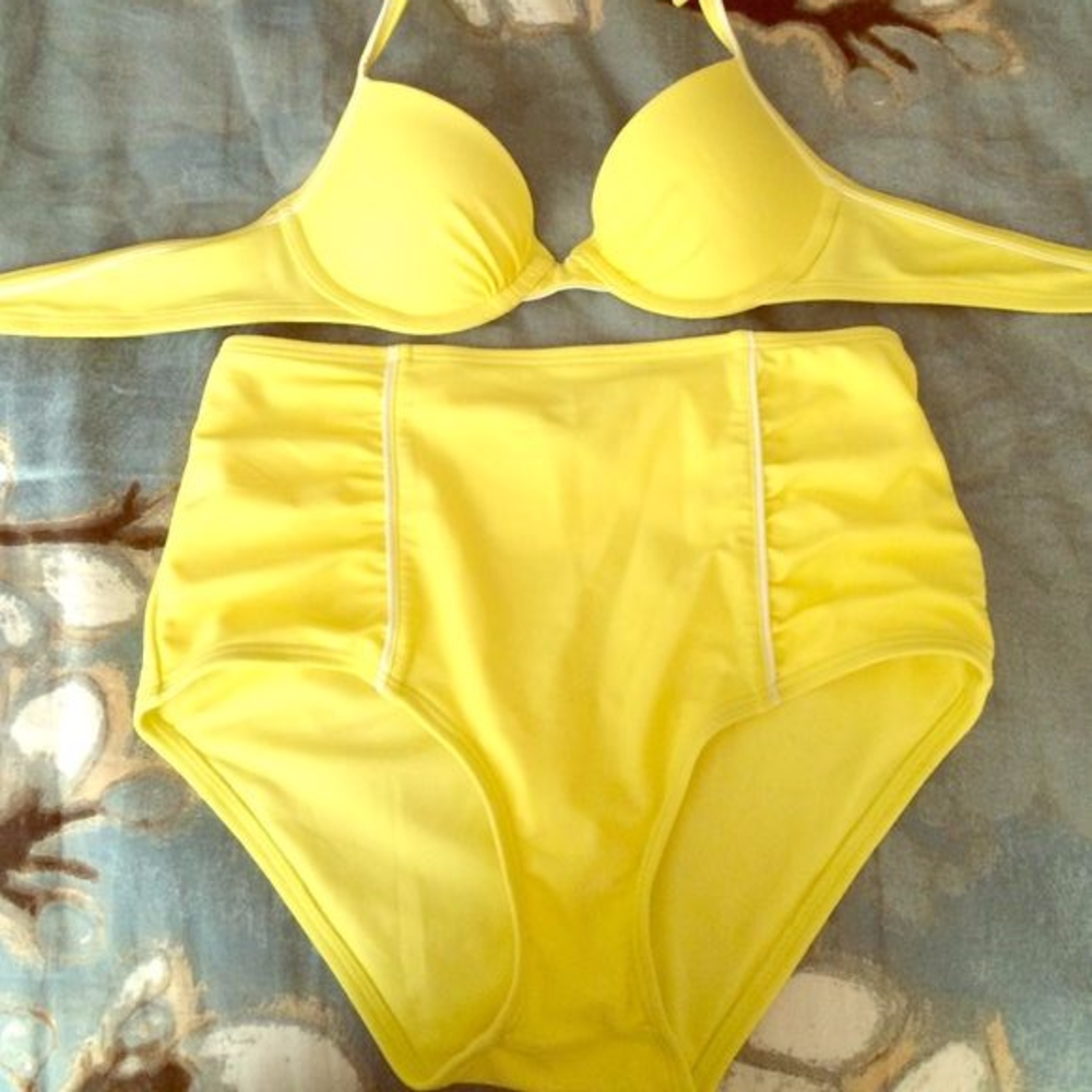 Aerie Yellow High Waisted Bikini Top and Bottom