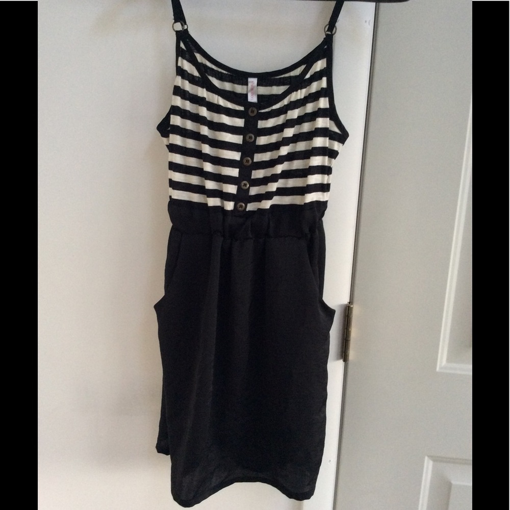 Black/white striped dress with silky skirt