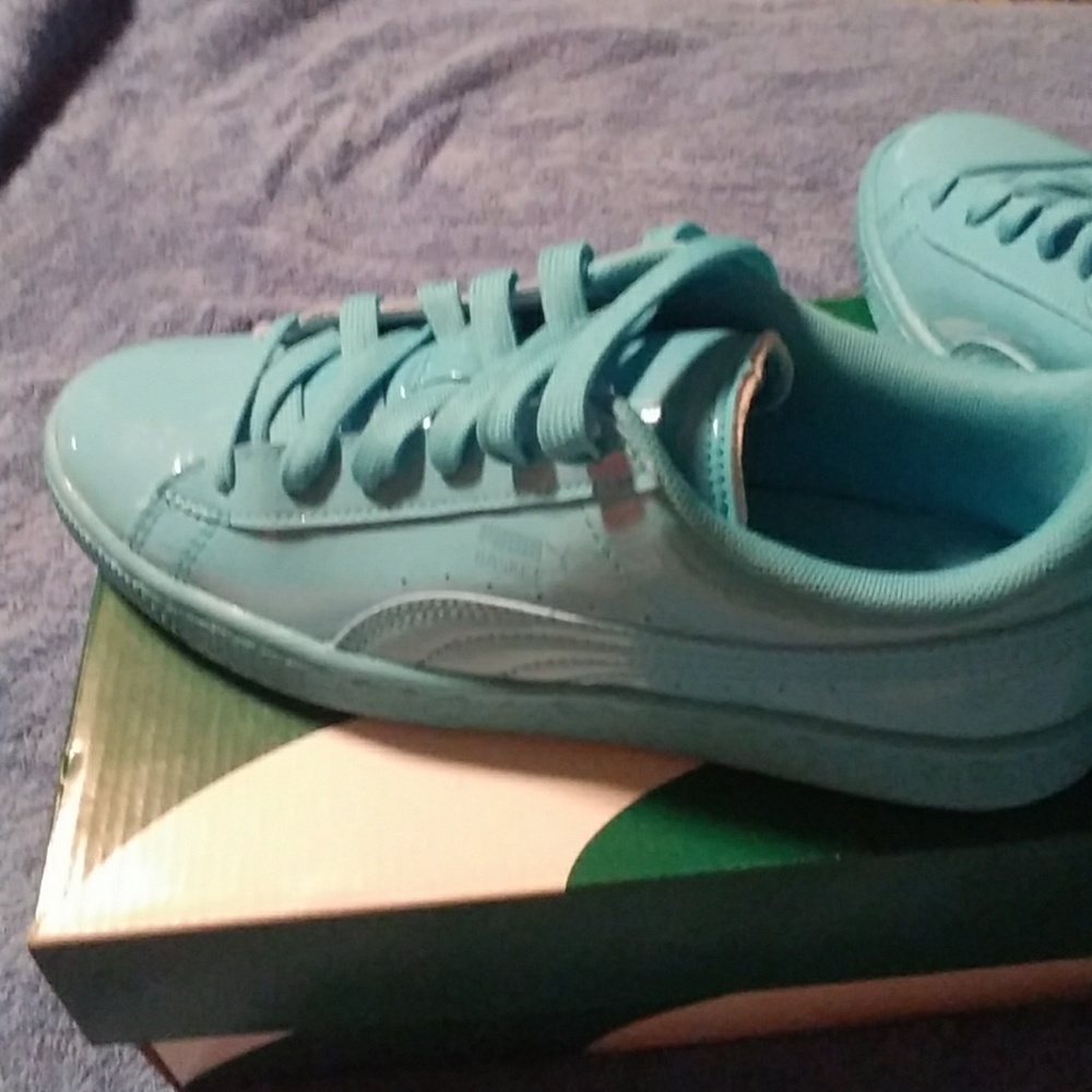 Turquoise Classic Patent Pumas
