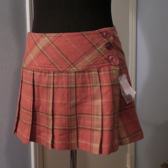 dm bm Dresses & Skirts - NWT Pink Plaid Pleated Flannel Button Mini Skirt