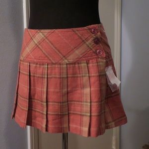 NWT Pink Plaid Pleated Flannel Button Mini Skirt