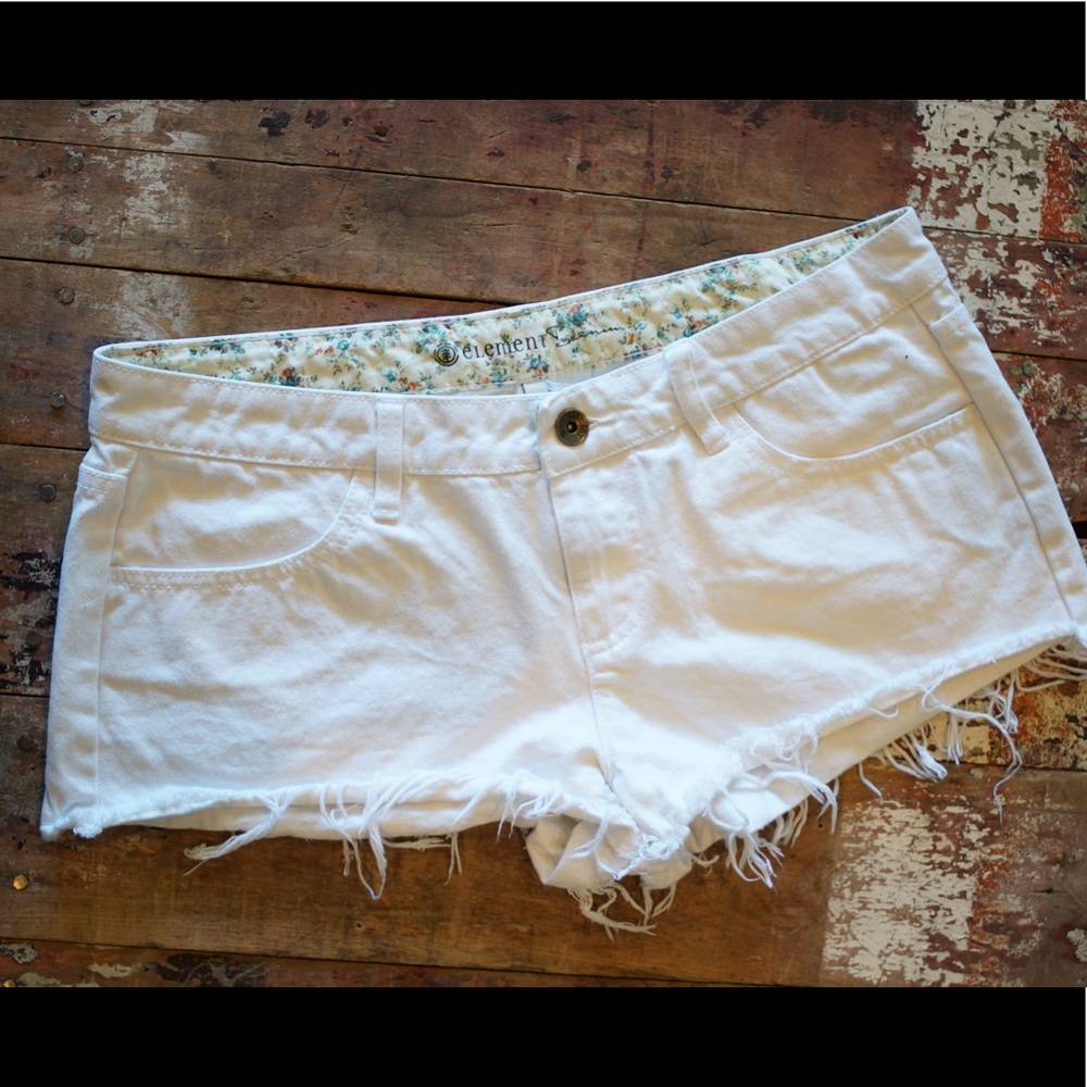 Element destroyed white denim shorts