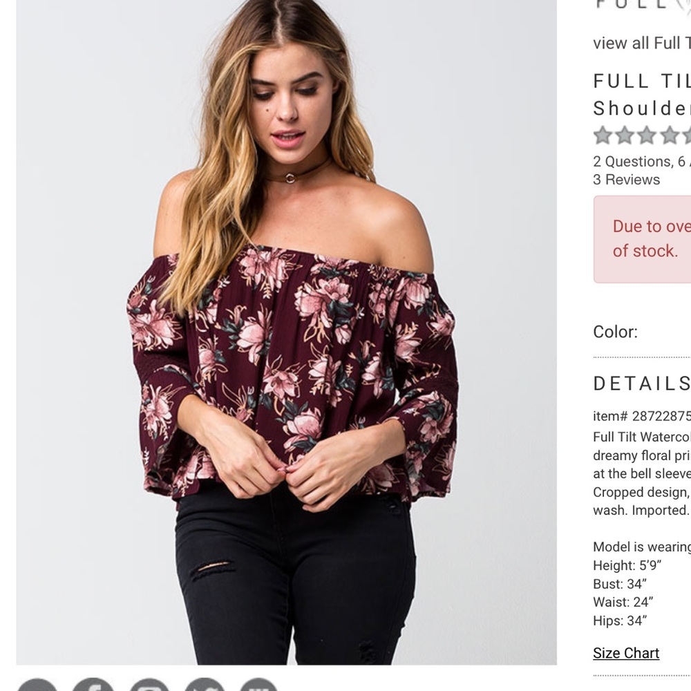 Brand new Tilly's off the shoulder blouse