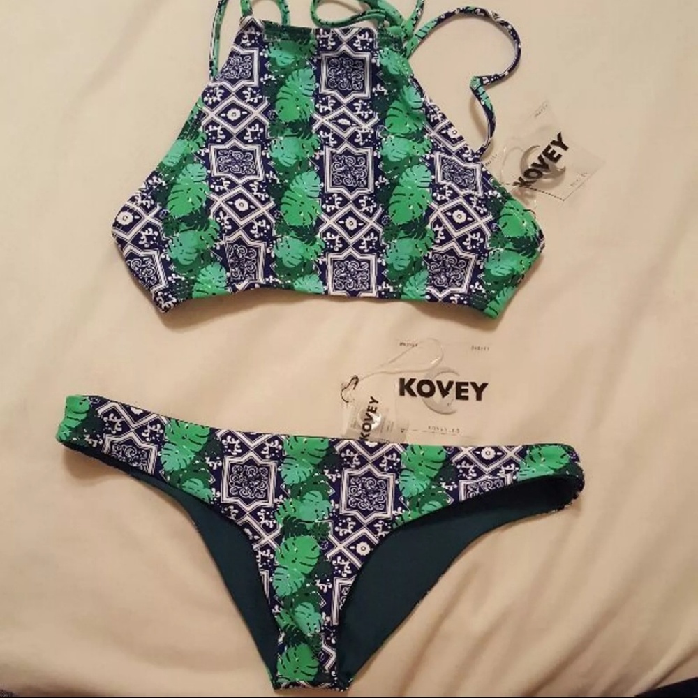 Green tribal cheeky bikini set