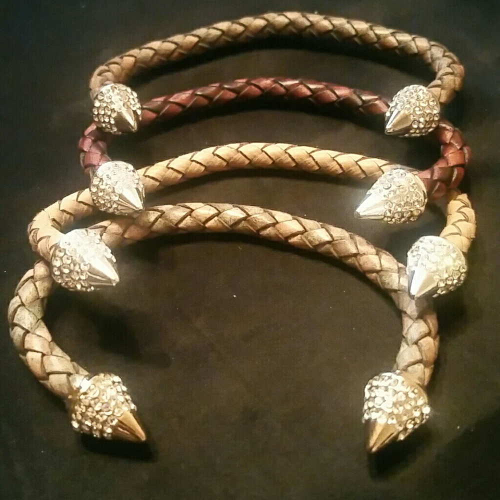Leather and Crystal Bracelets.  Set of 4