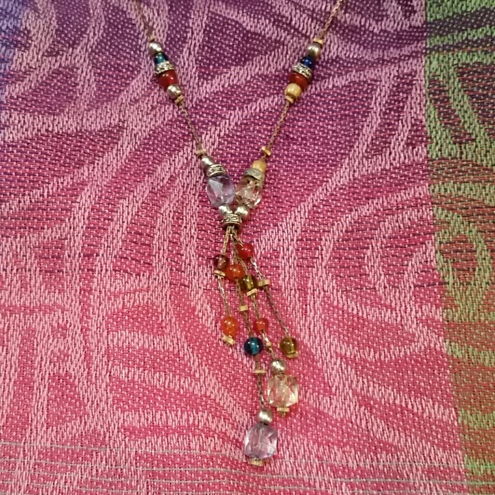 Boho brass and beads adjustable necklack