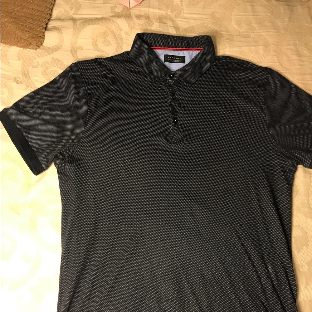 Zara Black Polo W/ White Polka Dots