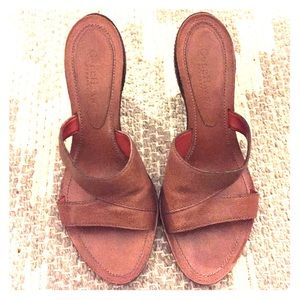 Cole Haan brown leather wedge sandals heels 👠 8.5 dress shoes