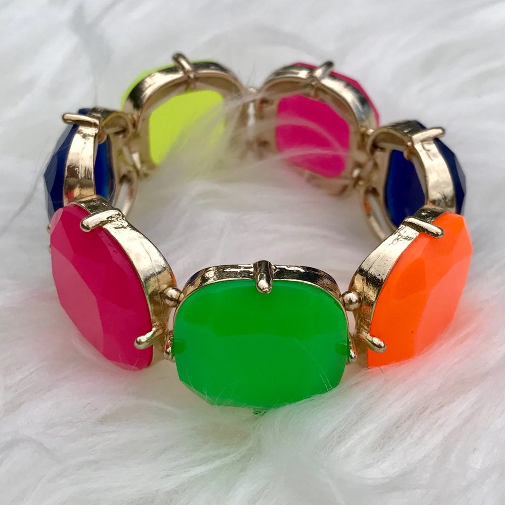 Neon Round Square Piece Stretch Festival Bracelet