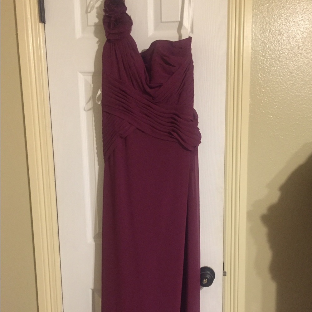 One shoulder beautiful plum long evening dress