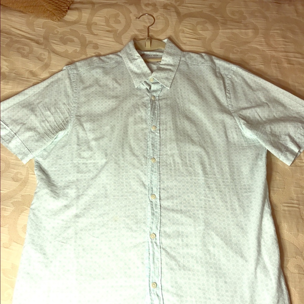 Zara Baby Blue Patterned Button-Up