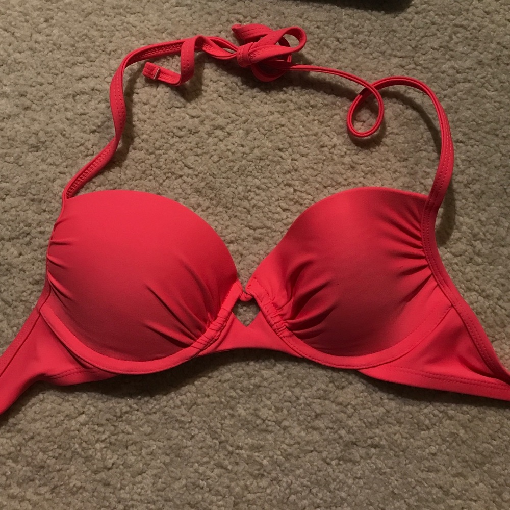 worn once, bright coral XS push up bikini top