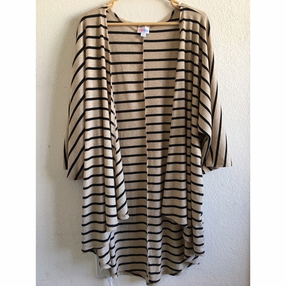 LuLaRoe Kimono Cardigan Oatmeal Tan Black Striped