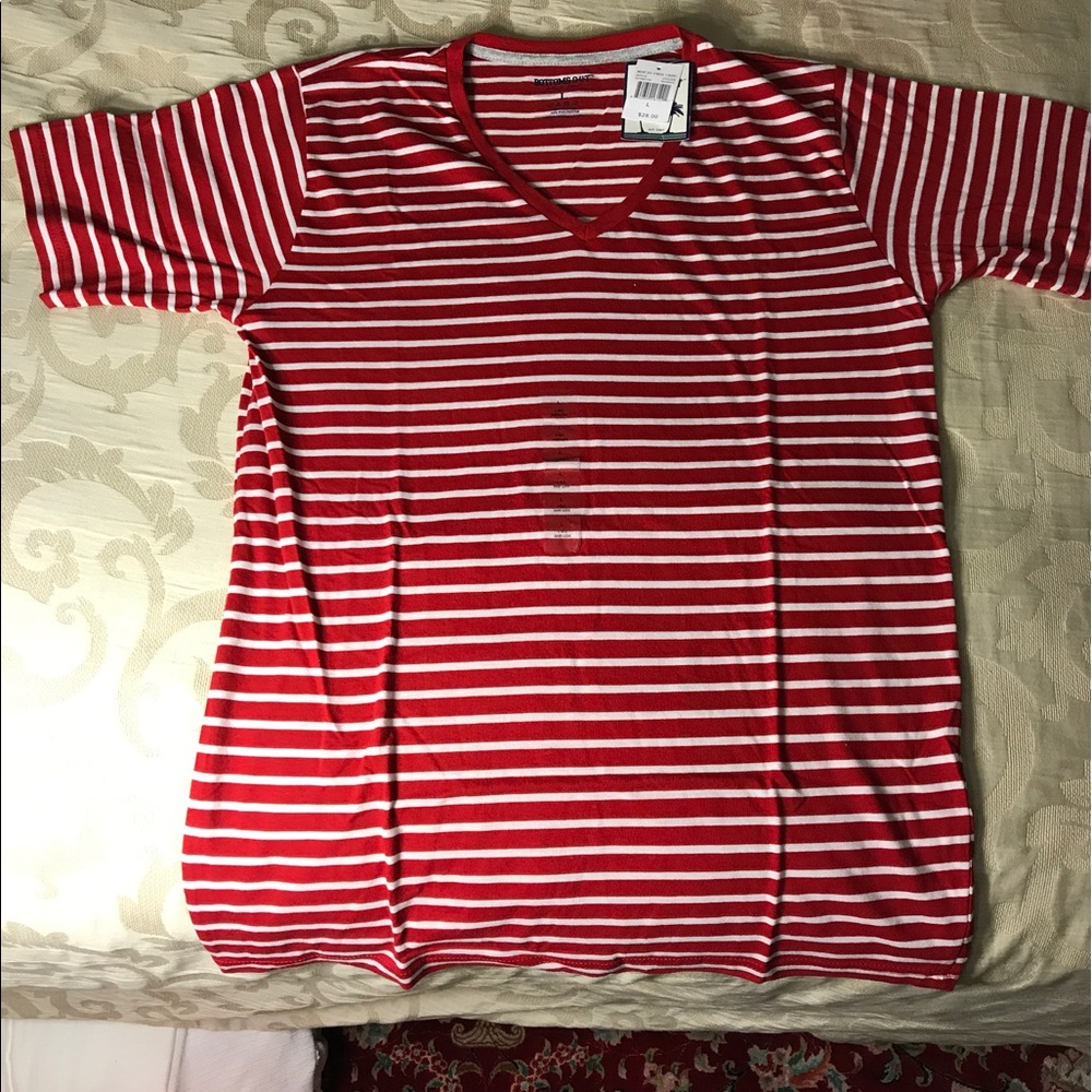 Red and White Striped V-neck