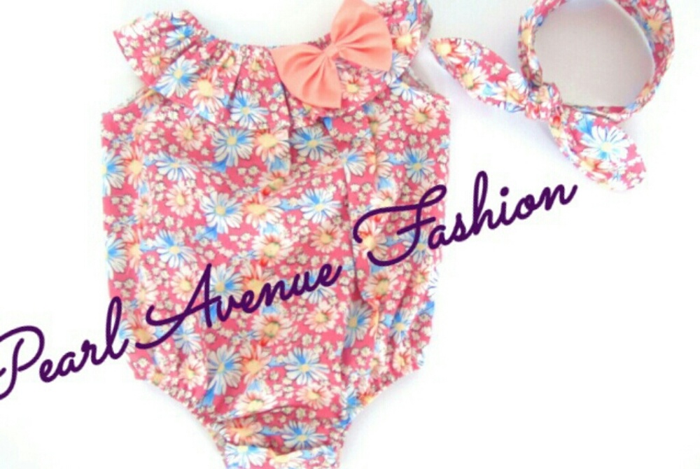 Infant Girls Floral Bow Bubble Romper & Headband