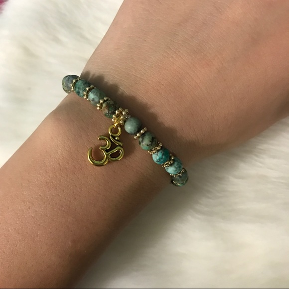 Handmade OM Natural African Turquoise Bracelet - Picture 2 of 3