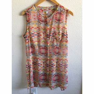 CAbi Geometric Blouse Top High Hi Low Button Up