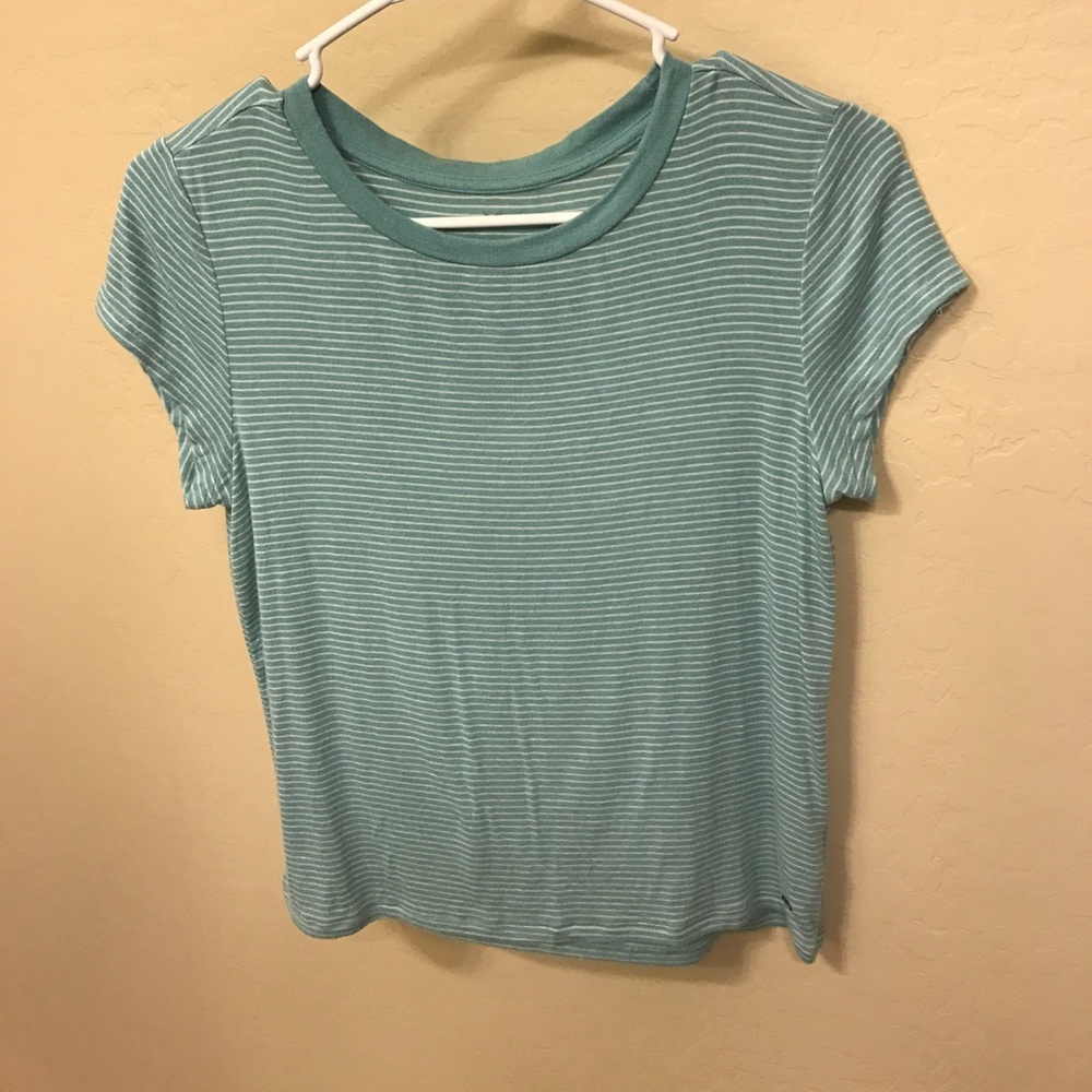 blue and white striped tee