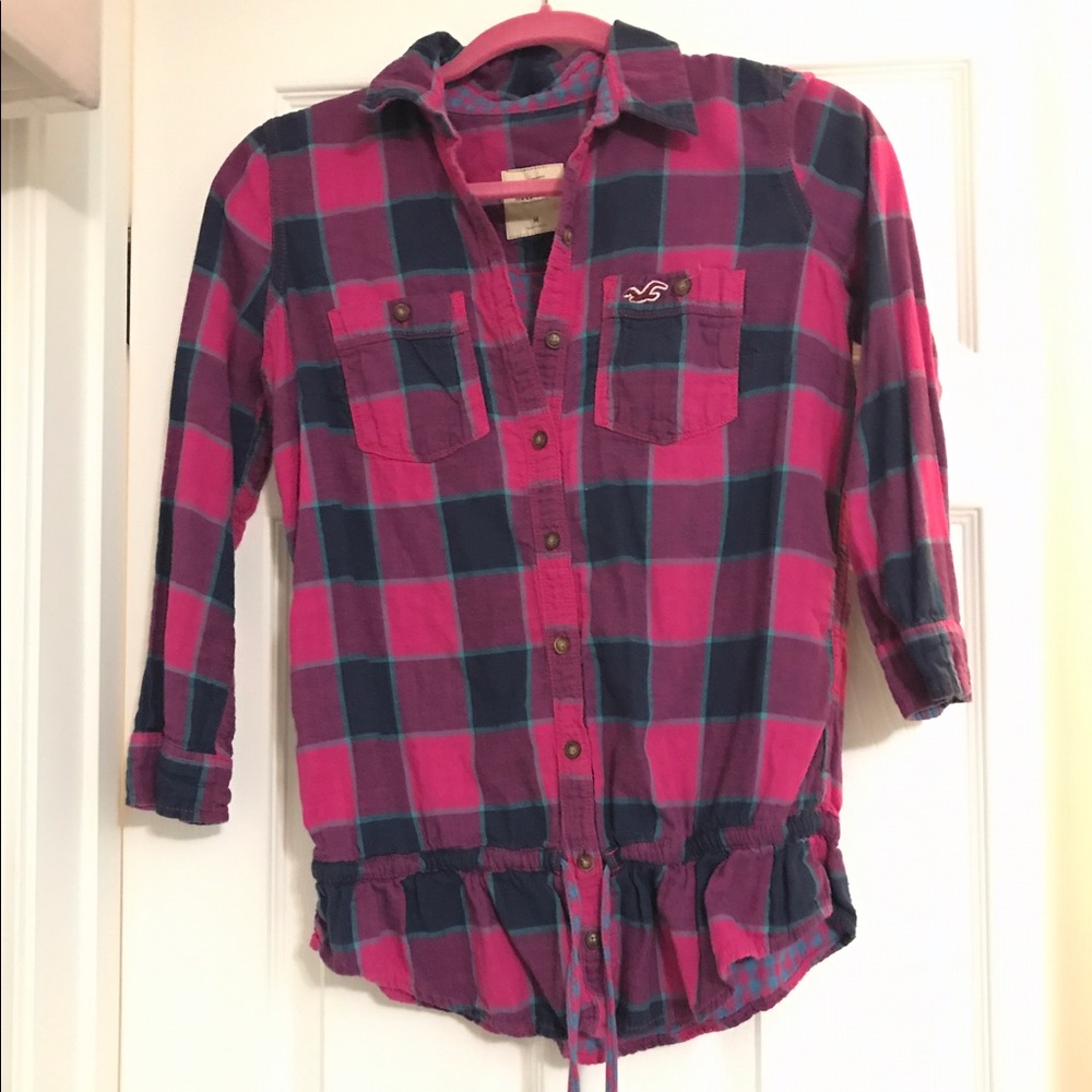 Plaid Front Tie Shirt