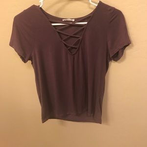 purple cut out tee