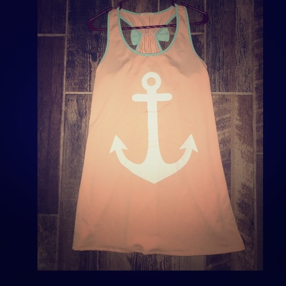 Peach anchor dress with back now detail - Picture 1 of 2