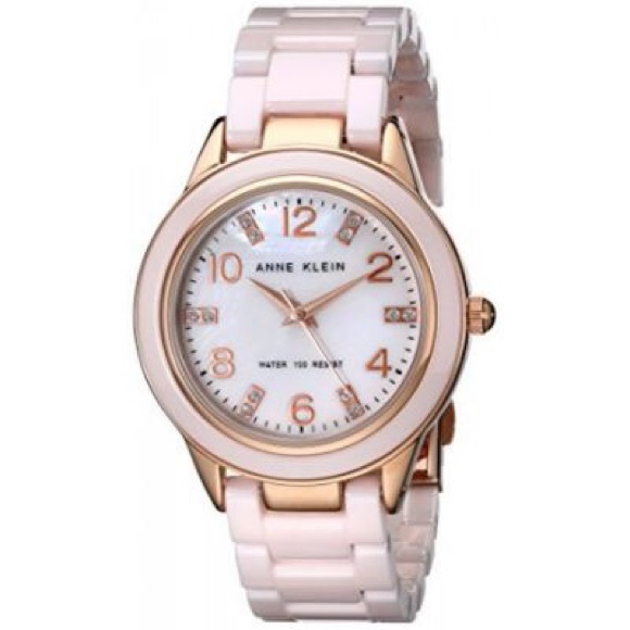 EUC Anne Klein ? Rose Gold Mother of Pearl Ceramic Banded Watch