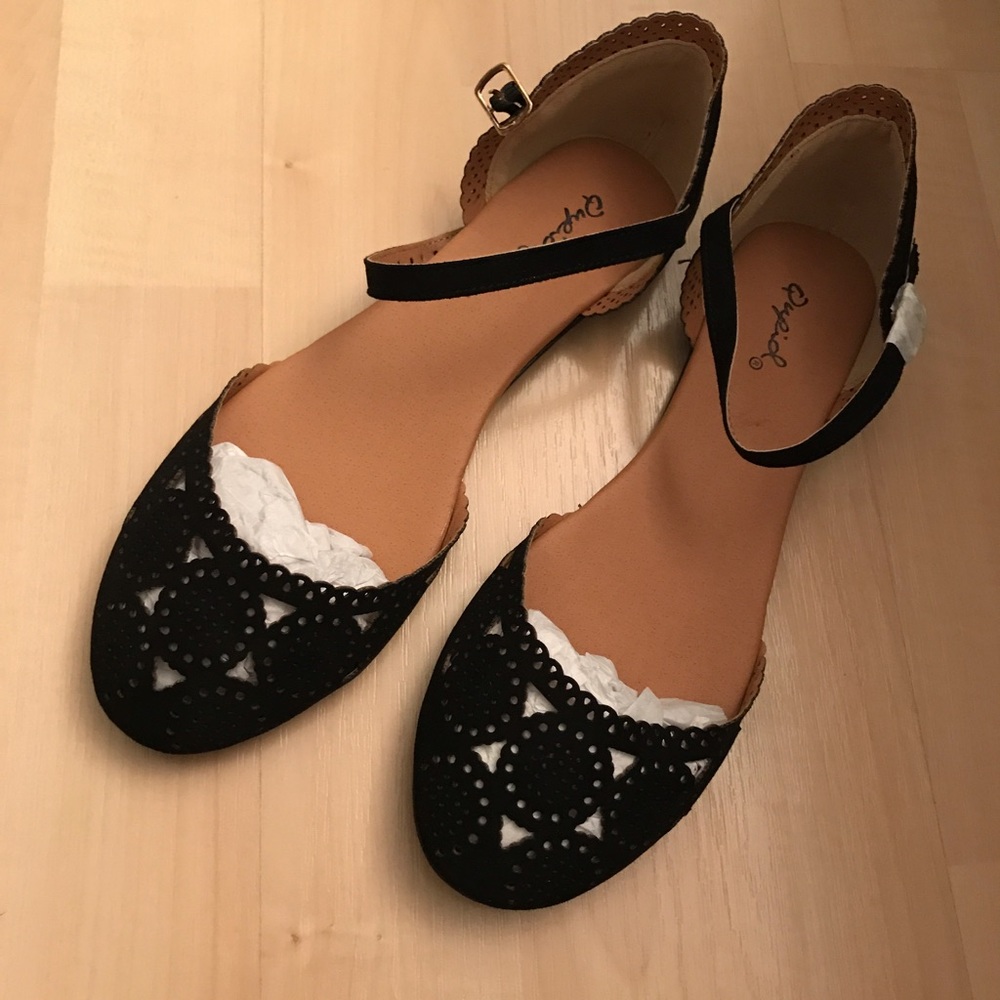 Qupid Black Suede D'orsay Flats