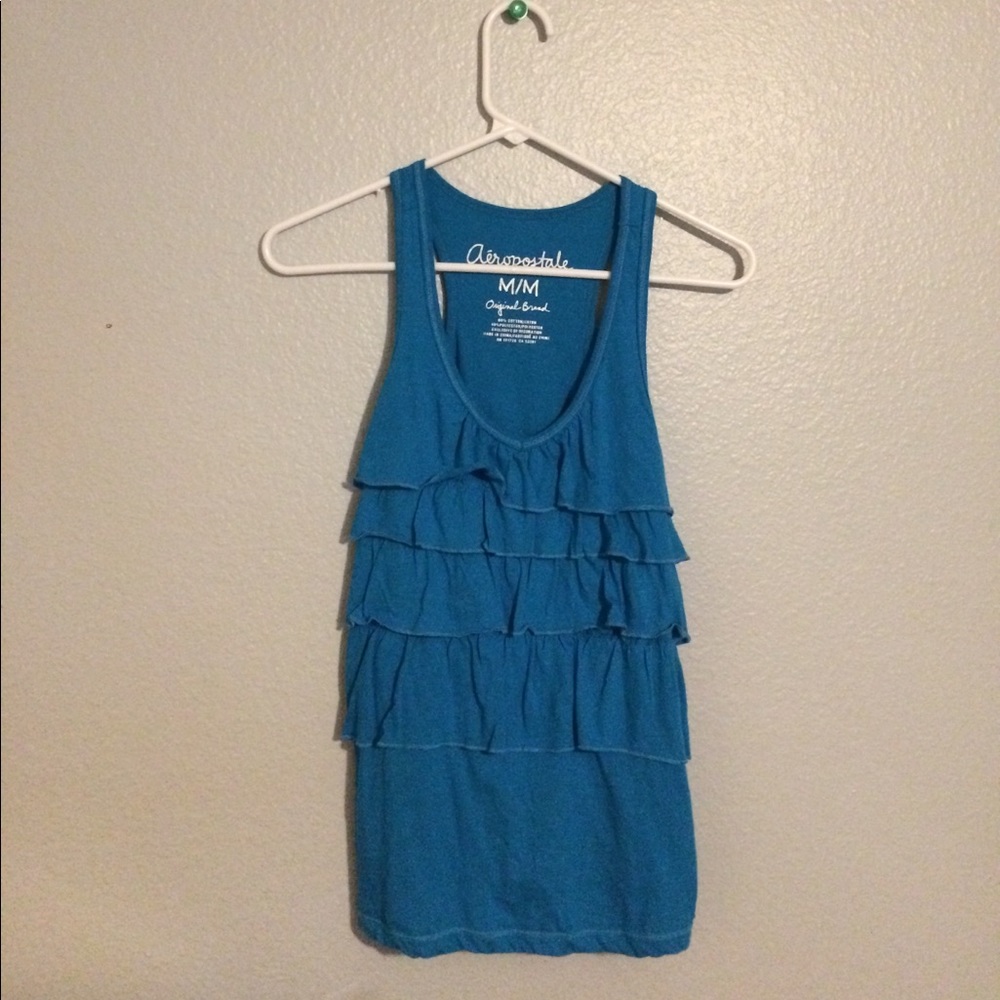 blue ruffle top
