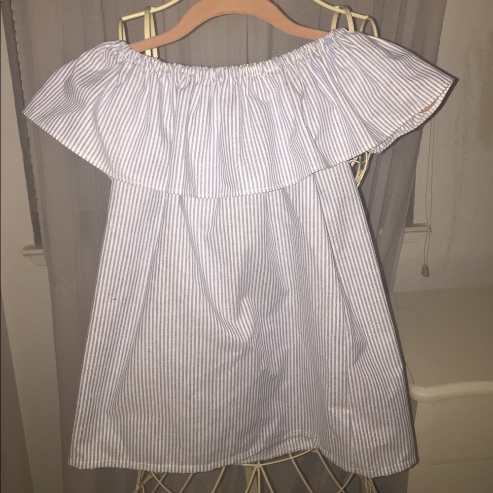 vertical striped off the shoulder blouse