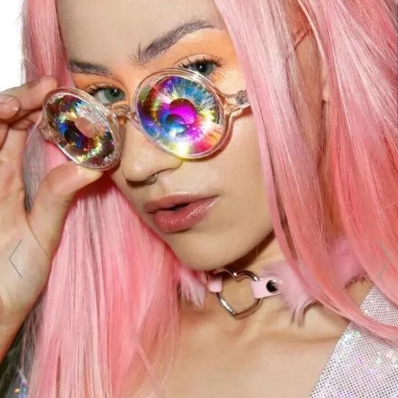 Accessories - Pink Holographic Kaleidoscope Festival Sunglasses