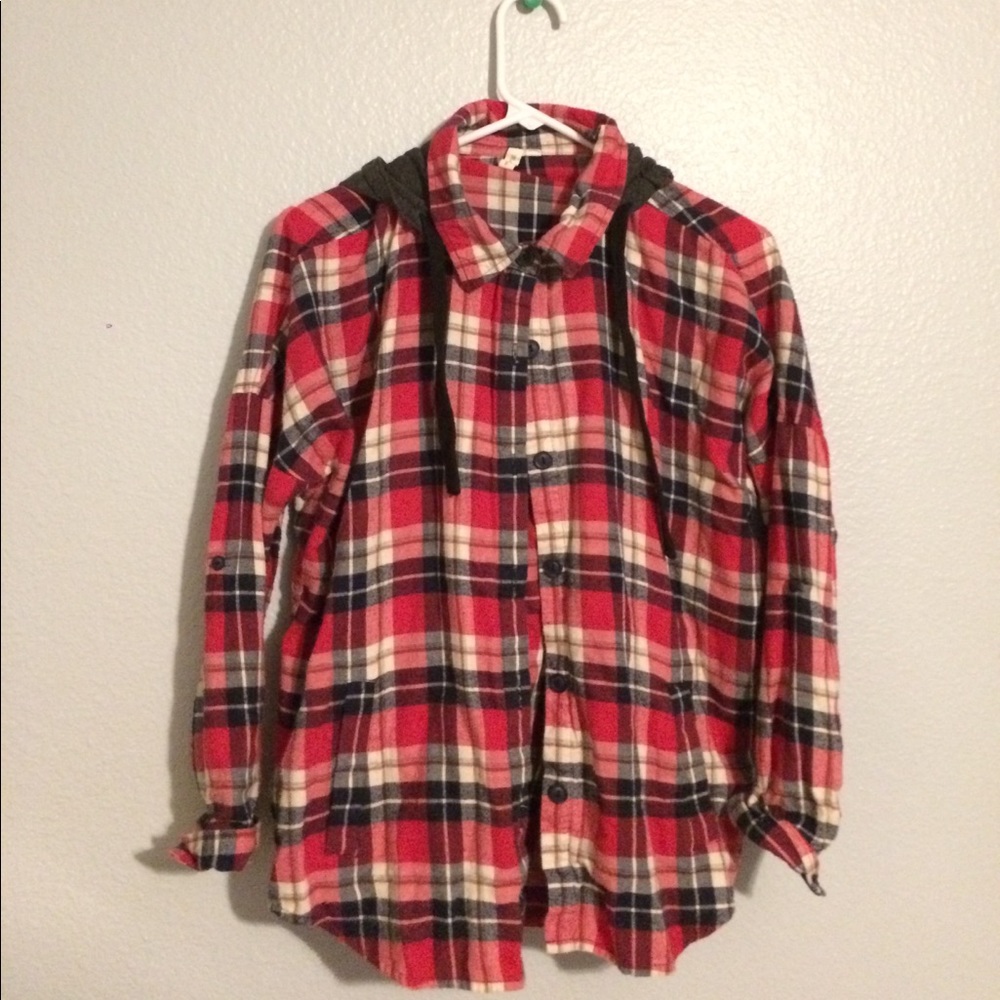 Plaid Hooded Long Sleeve Shirt