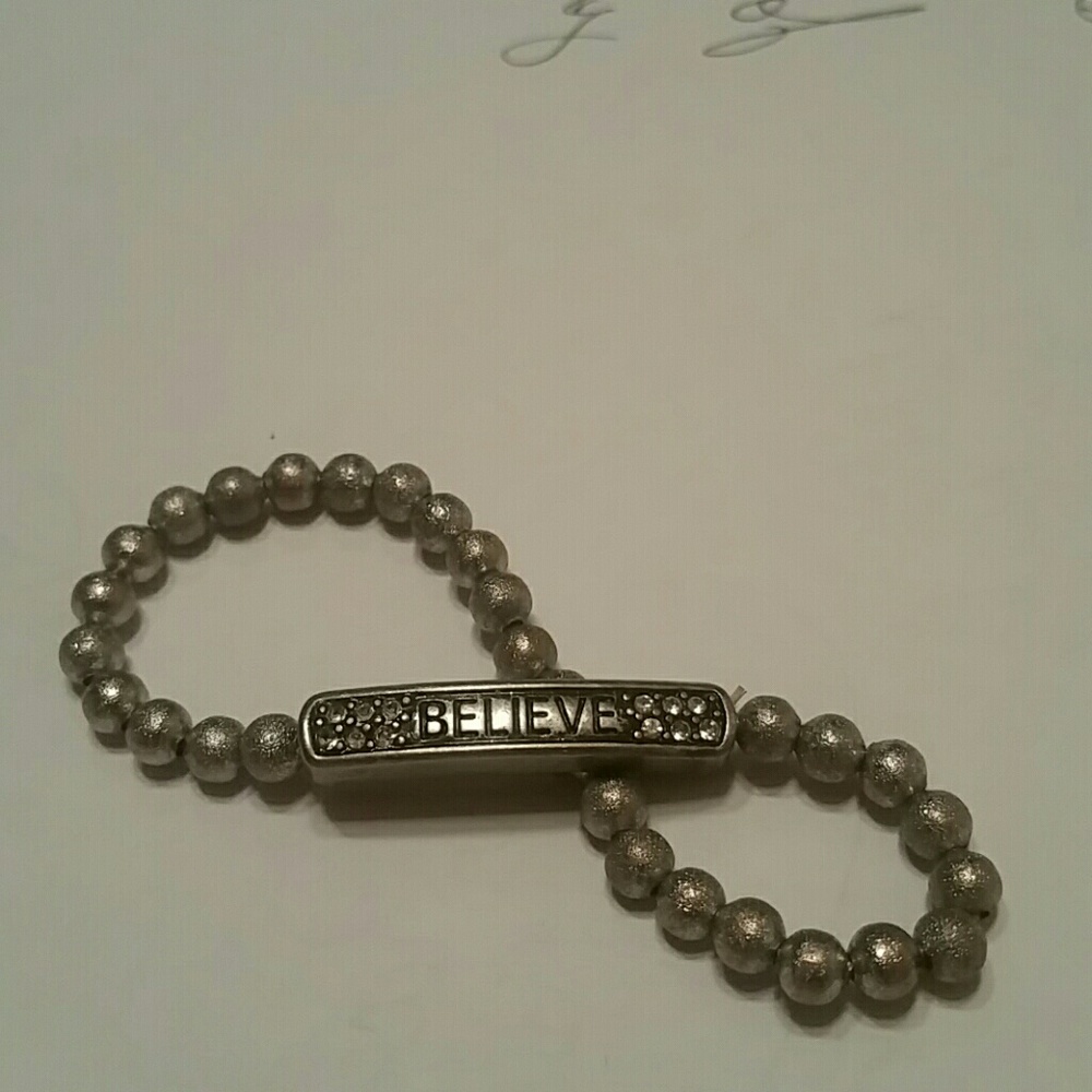 Stretchy Silver Believe Bracelet