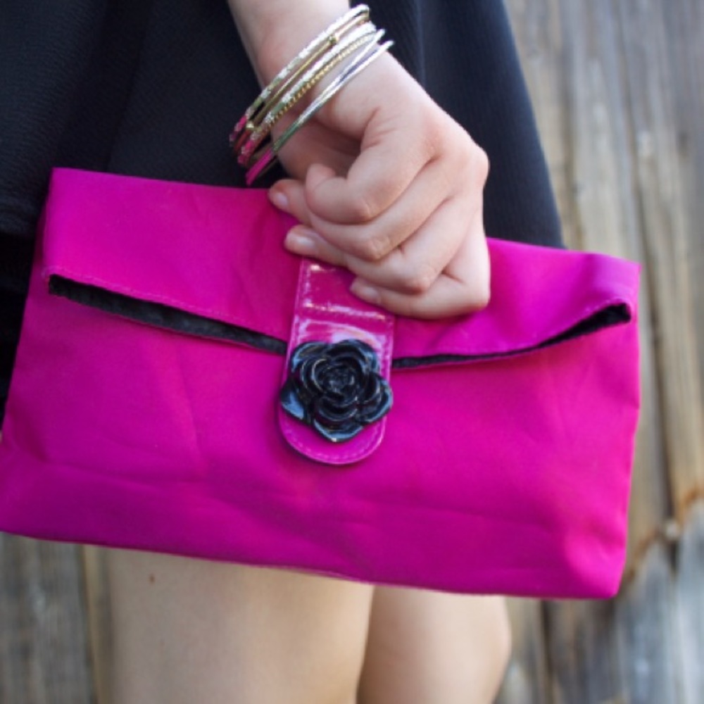 Pink Makeup Bag With Black Rose