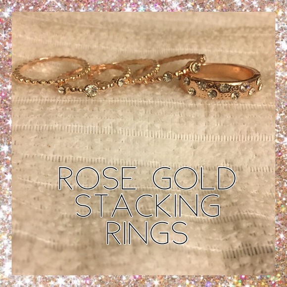 5pcs Rose Gold Stacking Midi Knuckle Link Ring Set - Picture 2 of 2