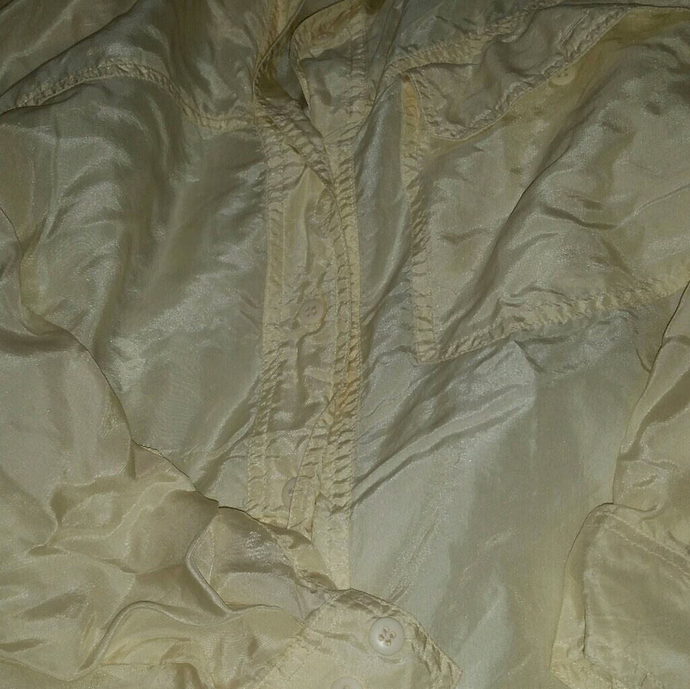 Off White Sheer Silk Button Down Blouse With Long - image 1