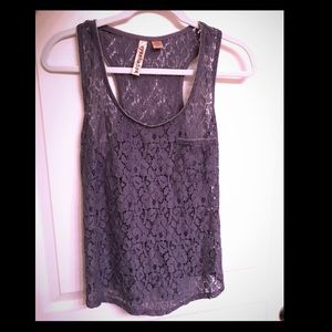 Grey lace sheer tank with pocket