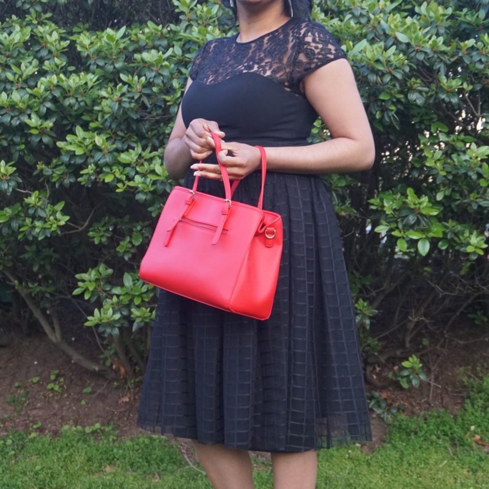 Black Lace Window Pane Print Midi Skirt