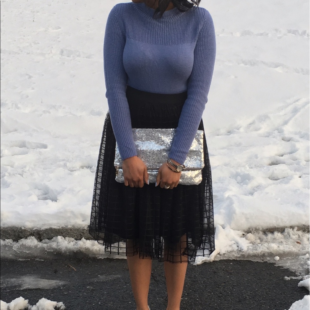Black Lace Window Pane Print Midi Skirt - Picture 3 of 4