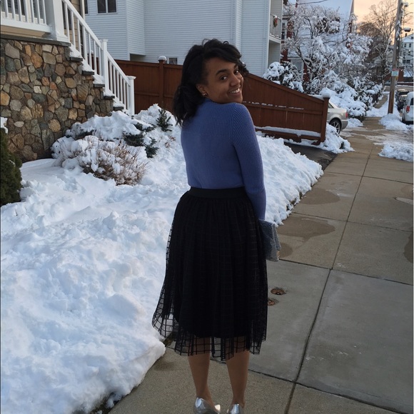 Black Lace Window Pane Print Midi Skirt - Picture 4 of 4