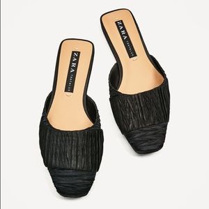 Zara black flats silk slides